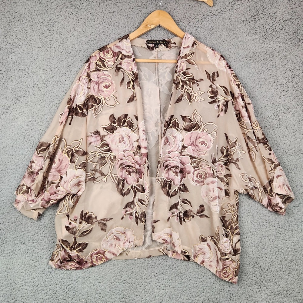 Vtg Preston & York‎ Cardigan Womens Size Medium Floral  Burnout Velvet Gauzy